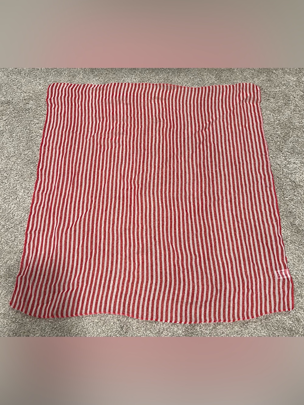 Vintage Red and White Stripe Sheer Silk Scarf
